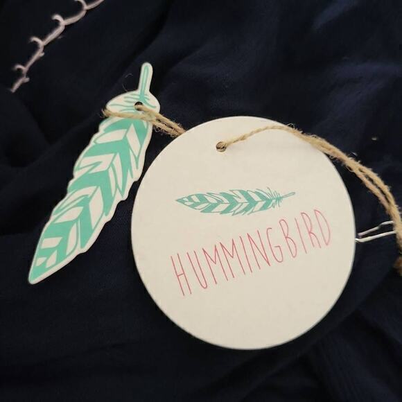 NWT Hummingbird Tassel Keyhole Crepe Navy Blue Top Size Large - Picture 6 of 7